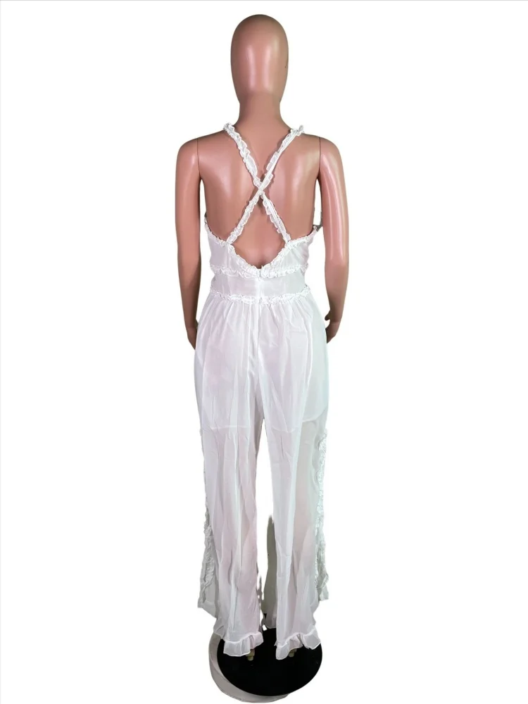 Wmtar 2025 New Women Fashionable Elegant Jumpsuits Sexy Morel Edge Strapless Jumpsuit Sleeveless Solid Color Wide Leg Pant