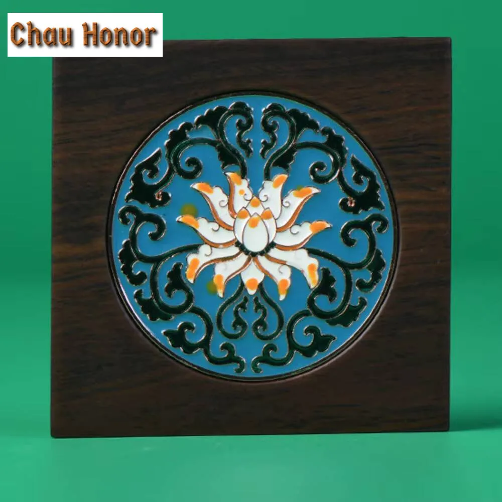 Retro Square Black Sandalwood Coaster Creative Cloisonne Cup Holders Anti-scald Plate Coffee Cup Tray Kung Fu Teaware Accessorie