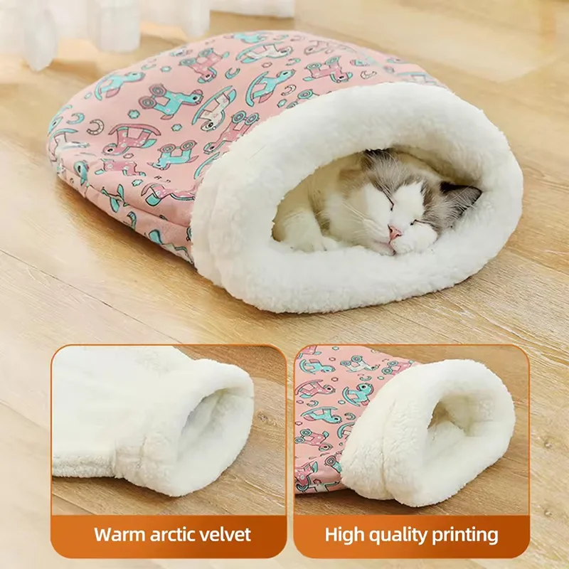 Cozy Cat Bed Winter Warm Sleeping Bag Semi Enclosed Pet Nest For Cats Four Seasons Universal Soft Plush Pet Bed Pad S1B1F44Fcbca746Dbb20Ee934072B622Bo