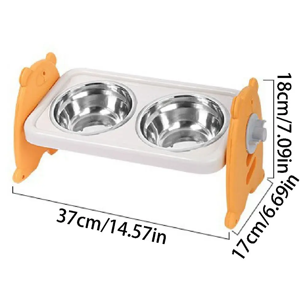 Double Bowls Pet High Footed Bowl 15 ° Slant Adjustable Height Cat Food Water Bowl Non-Slip Protect Cervical Spine