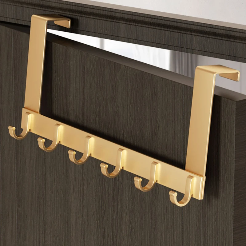 Bathroom Over the Door Hooks Coat Hanging Rack 6 Hooks Punch-free Clothes Hat Towel Hanger Organizer Rack Aluminum Alloy Hook