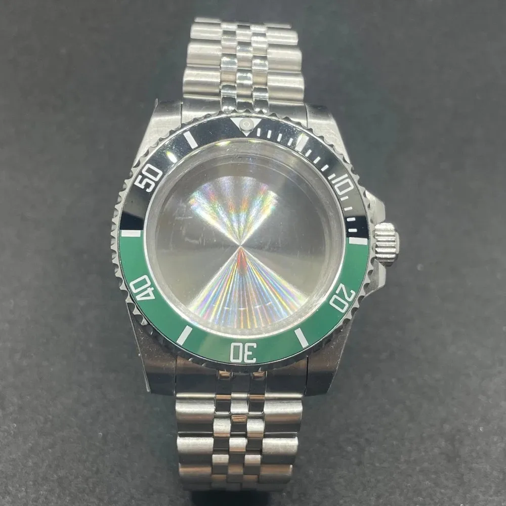 Elegant 40MM Stainless Steel Watch Case with Solid Bracelet and Glide Lock Clasp