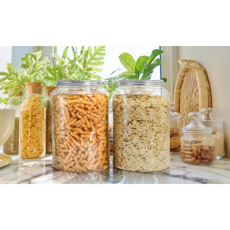 1-Pack 1 Gallon Clear Plastic Jars - BPA Free Airtight Food Storage for Dry Goods, Pickling & Fermenting, Wide Mouth Lid (118oz)
