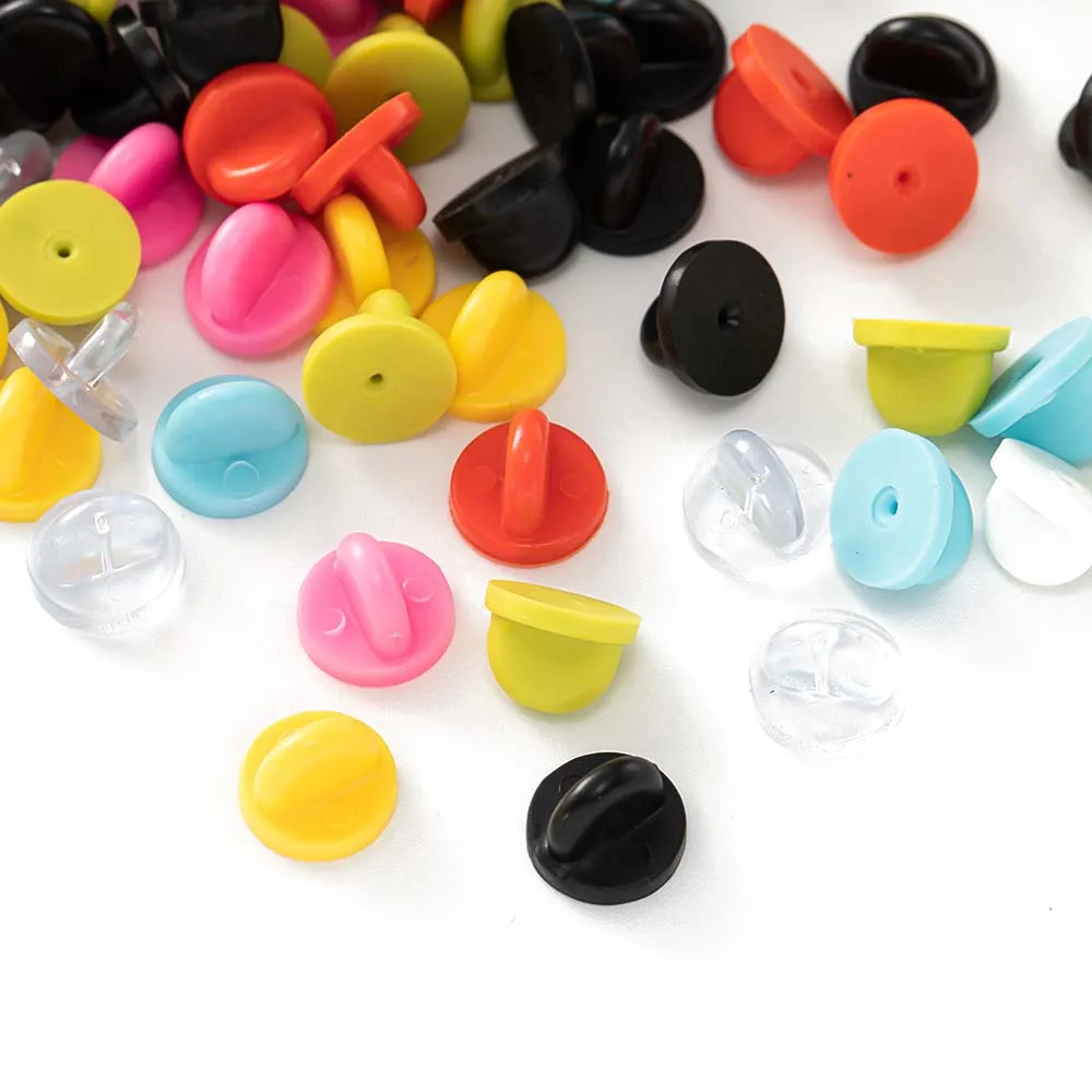 50 Stück Sicherheitsbrosche aus Gummi ​ Pins Zurück Knopf Schnalle Verschlüsse Keepers Für Basis Schlösser Schmuck Zubehör Uniform Abzeichen Ersatz
