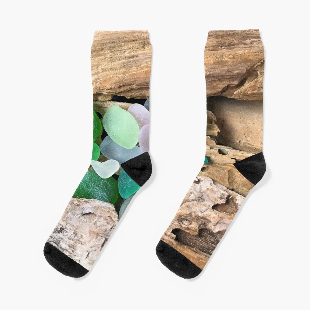 

Seaglass and Driftwood with Heart Shaped Sea Glass Socks Socks Winter