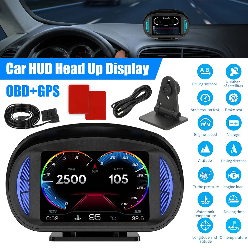 P2 Car Head Up Display OBD GPS Odometer Vehicle Dashboard Digital Speedometer Multifunctional Universal Car HUD