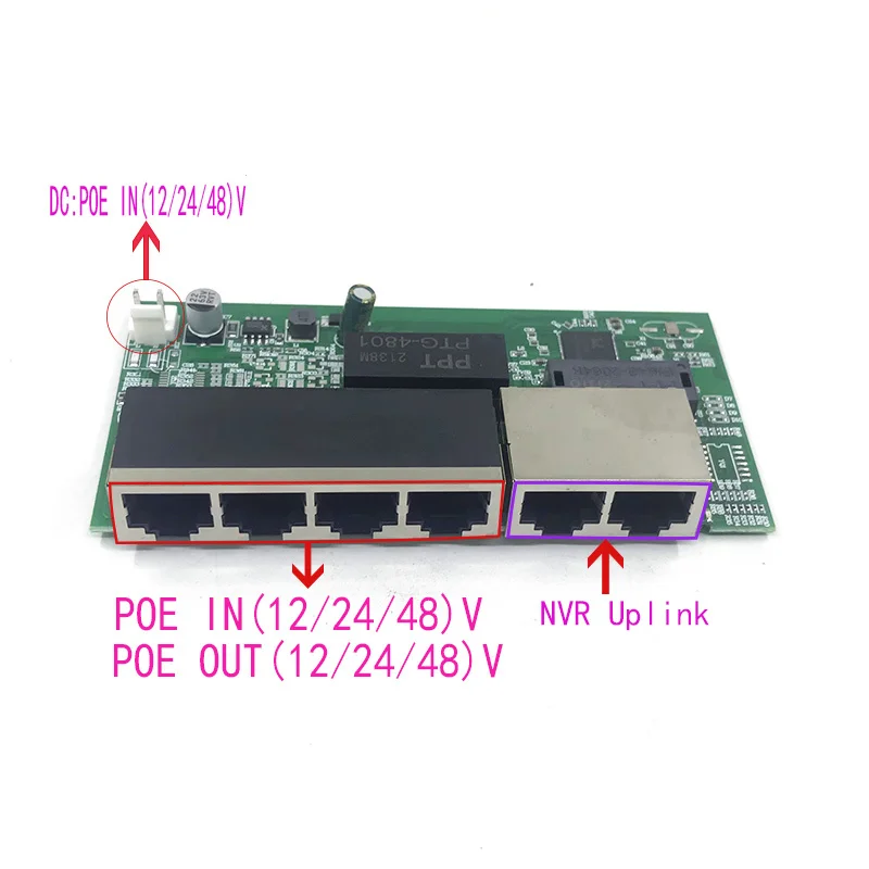 POE12V/24V/48V Poe 출력 12V/24V/48V Poe 스위치 100 Mbps poe 포트, 100 Mbps 업 링크 지원, Poe Aangedreven Schakelaar Nvr