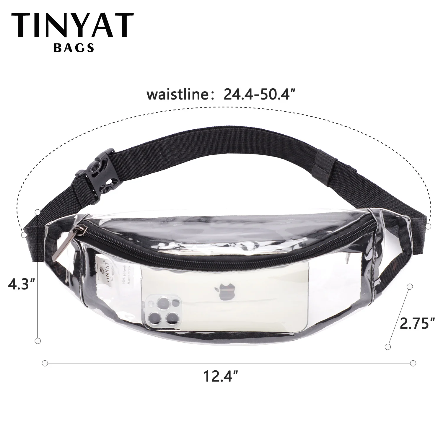 TINYAT Clear Women's Waist Bag Packs Concert Shoulder Belt Bag Man Casual Fanny Pouch PVC Fashion Bag For Women 2 Pockets