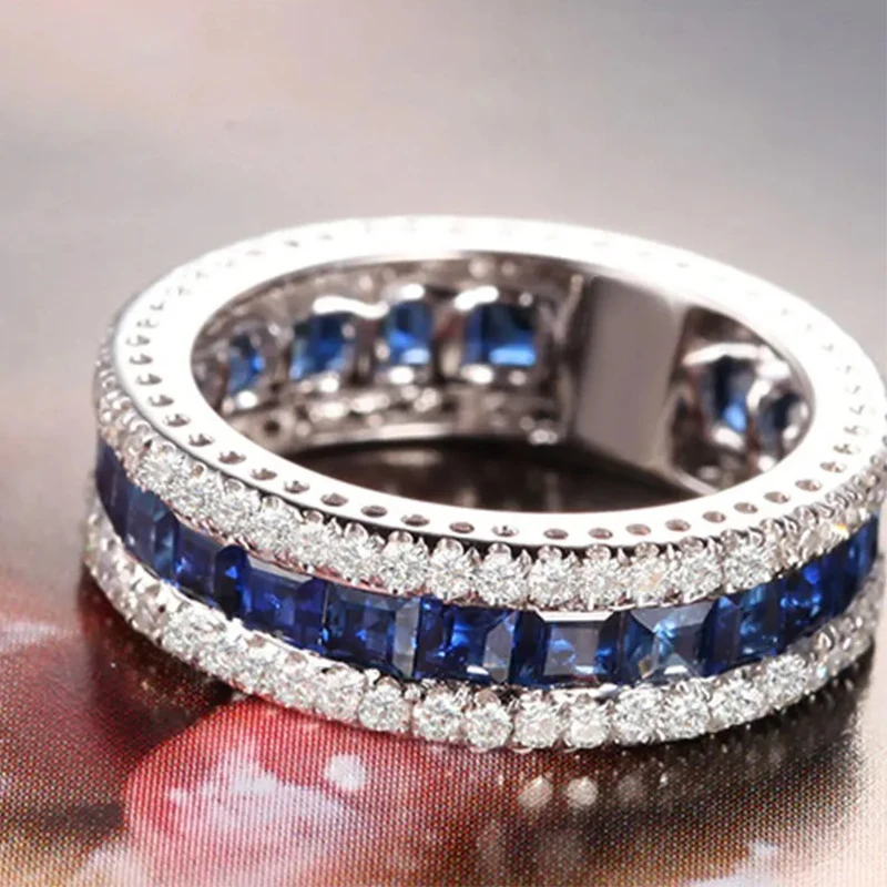 Ruby Sapphire Spinel Ring For Women Clear Red Blue Zircon Vintage Round Rings S925 Silver Wedding Bands Fine Jewelry silver rings silver ring wedding rings gemstone ring