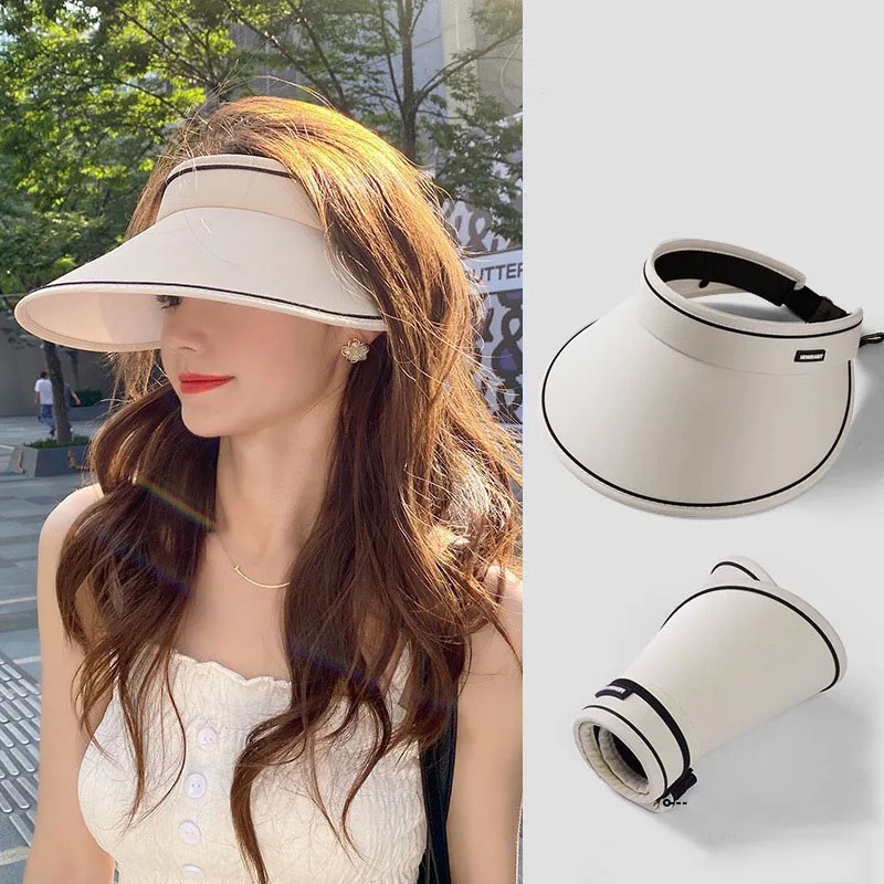 Women Summer Wide Brim Sun Hat Outdoor Ponytail Empty Top UV Protection Cap Female Lady Tour Beach Foldable Sunscreen Hats