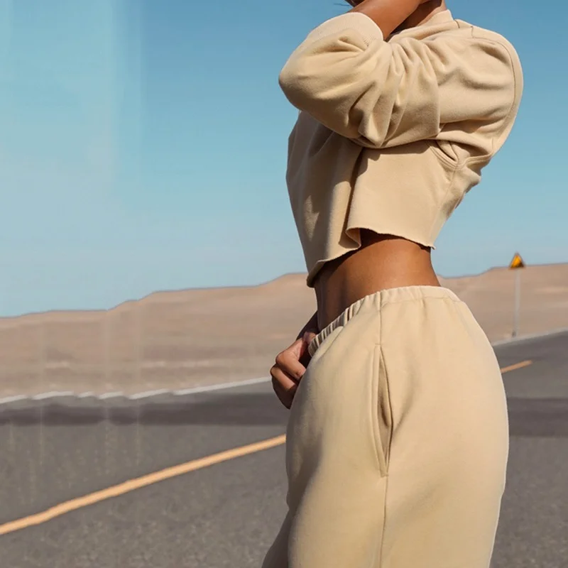 Casual Loose Two-piece Women's High-waist Long-sleeved Top and Pants Fitness Sportswear Women Autumn/winter Sports Sweater Suit
