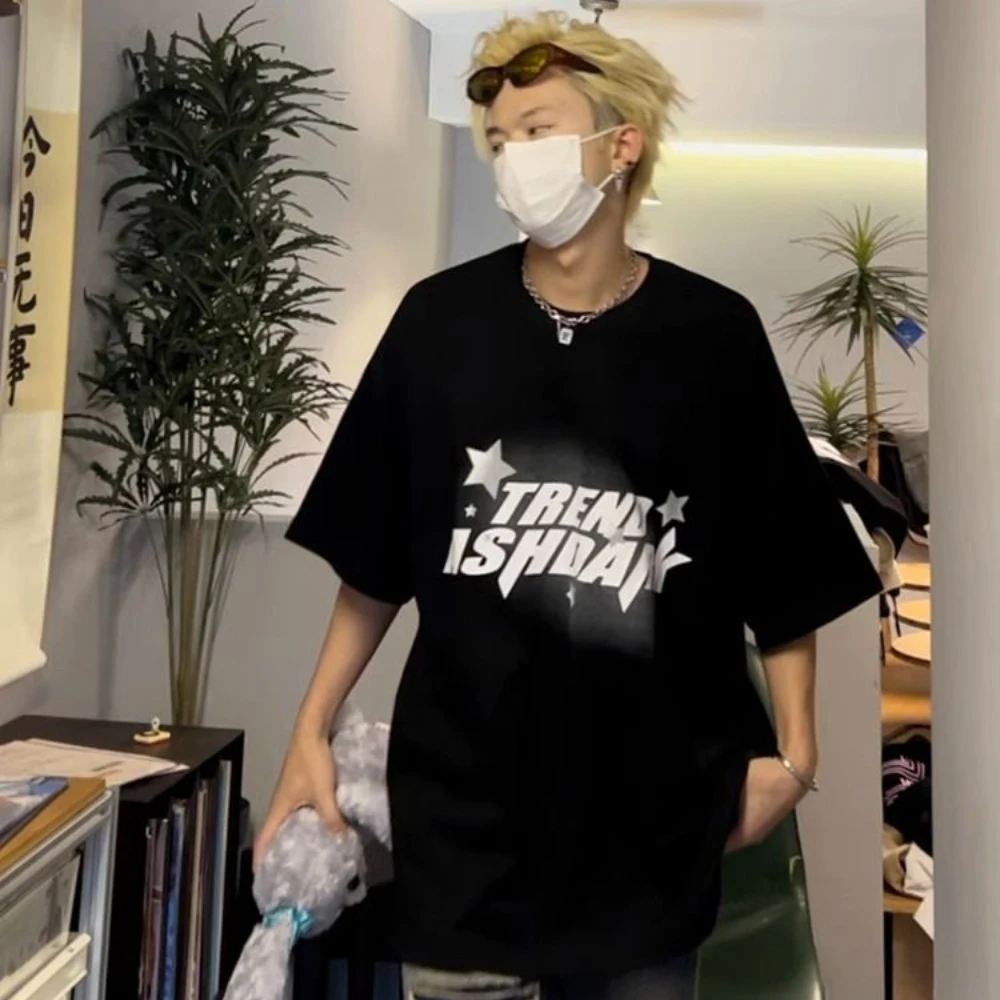 

Korean summer y2k personality letter printed T shirt European American street retro men women Harajuku sports half sleeved tops