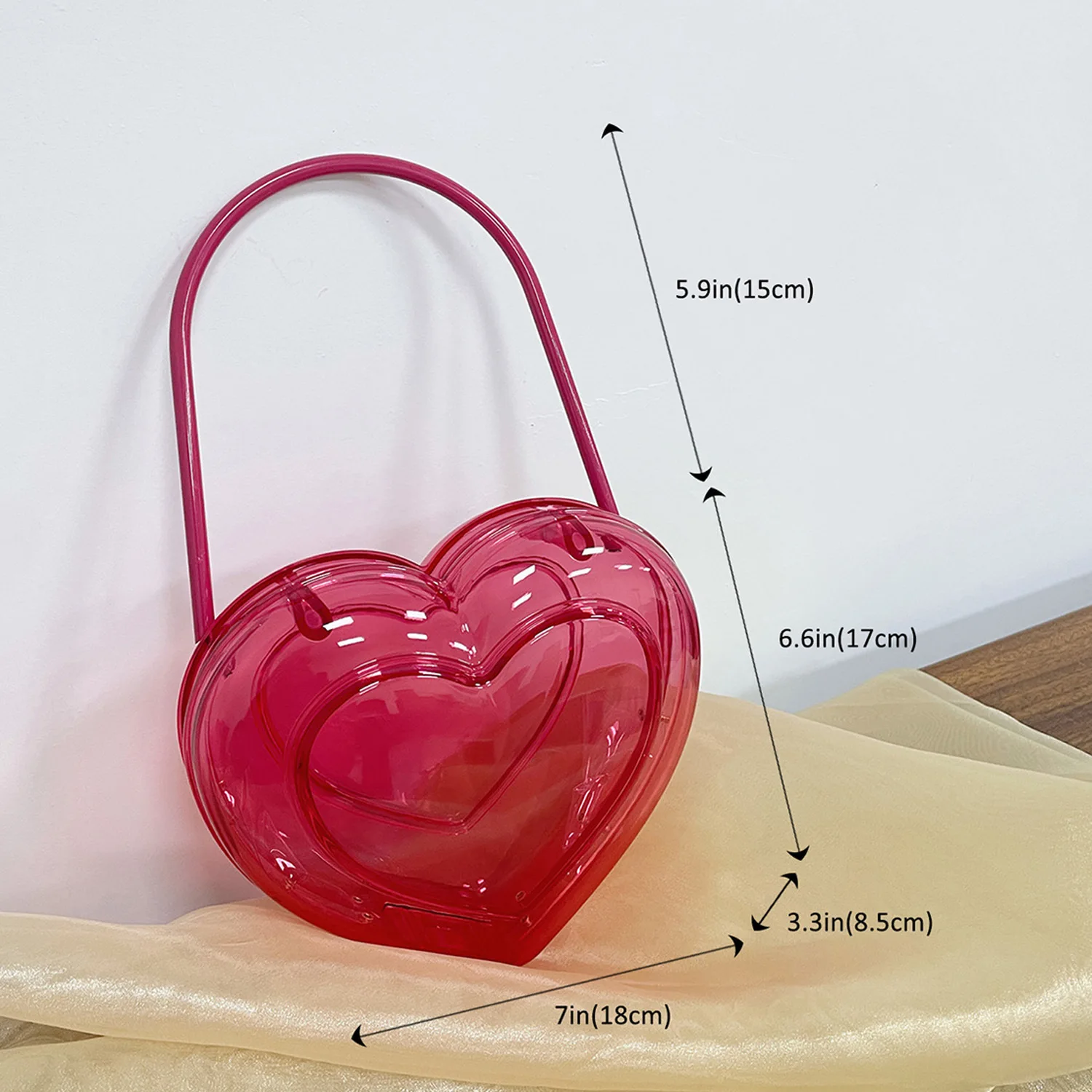 Women Acrylic Heart Bag Ladies Evening Party Pouch Pink Clutch Purse Fashion Transparent Handbag Banquet Female Handle Bags