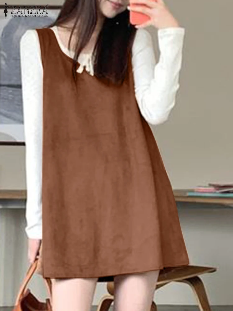 

Платье ZANZEA женское короткое в винтажном стиле, элегантный джемпер без рукавов, с U-образным вырезом, а-силуэт, в стиле ретро, весна-осень 2024