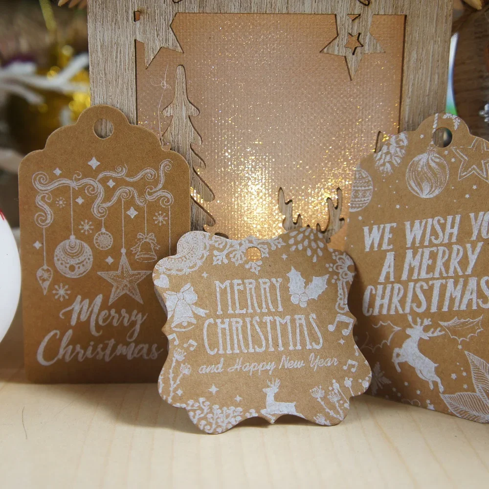 

120pcs Merry Christmas Kraft paper design paper labels packaging decoration tags Scrapbooking Craft Paper DIY Decoration