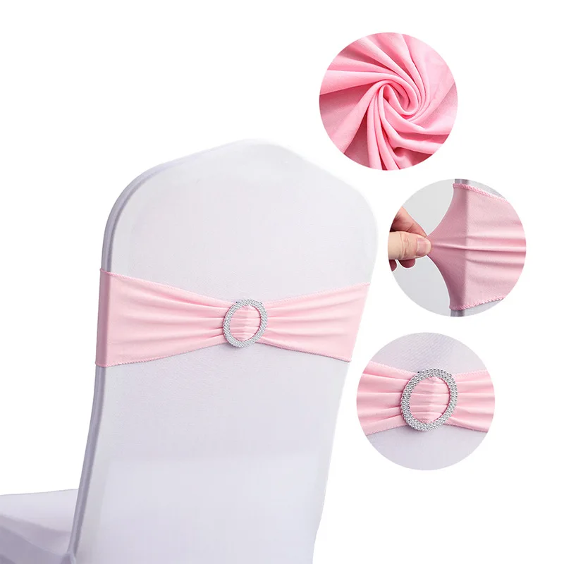 

50pcs Solid Color Chair Bands Spandex Chair Sashes Bow Wedding Chair Decoration for Party Event Banquet Home Hotel