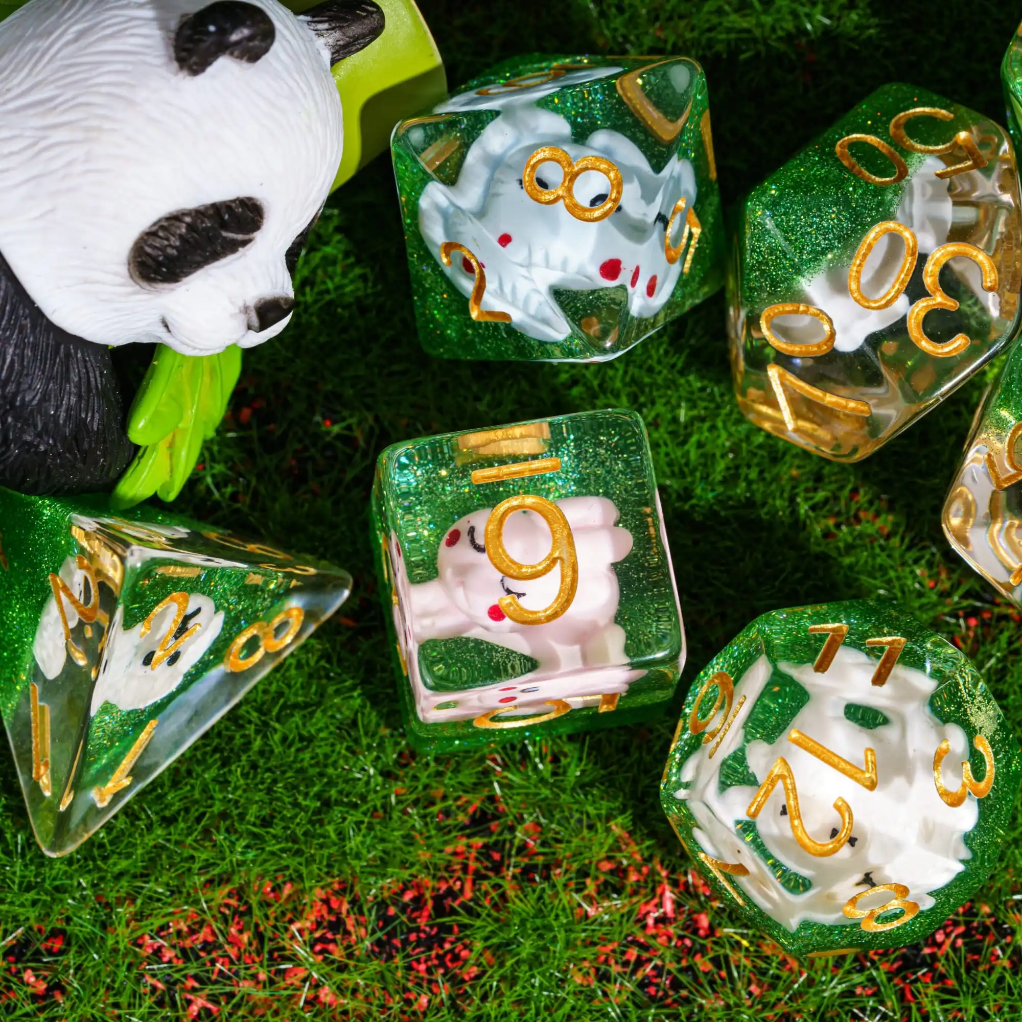Cusdie Cute Anime Dice DND Animals Plants Filling Dices 7 Resin D4-D20 Polyhedral Dice Set for Role Playing Game D&D Pathfinder