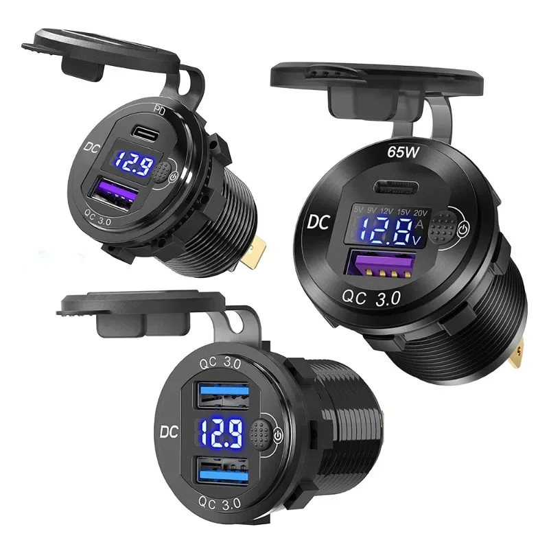 83W USB C 차량용 충전기 소켓 DC 초고속 충전 듀얼 QC3.0 및 PD(12V/24V 차량용 해양 ATV용 스위치 LED 전압 디스플레이 포함)