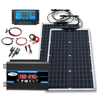 Onduleur avec panneau solaire 4000/1000W, contrôleur 10A-100A, alimentation 12V/110V/220V, équipement de camping, batterie automobile 3