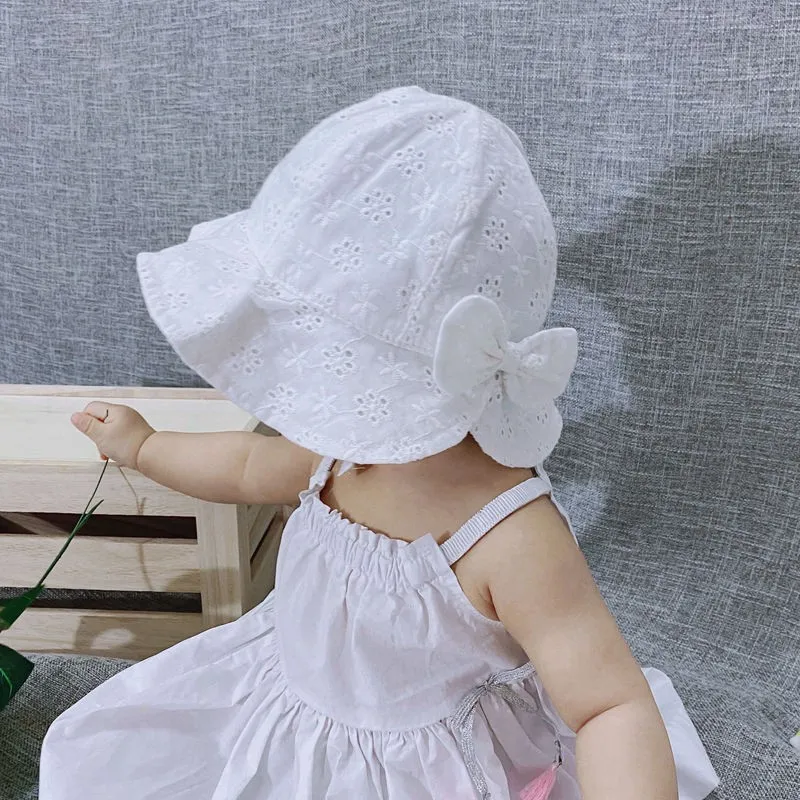 Flower Baby Girl Hat With Bow Summer Mesh Cotton Princess Baby