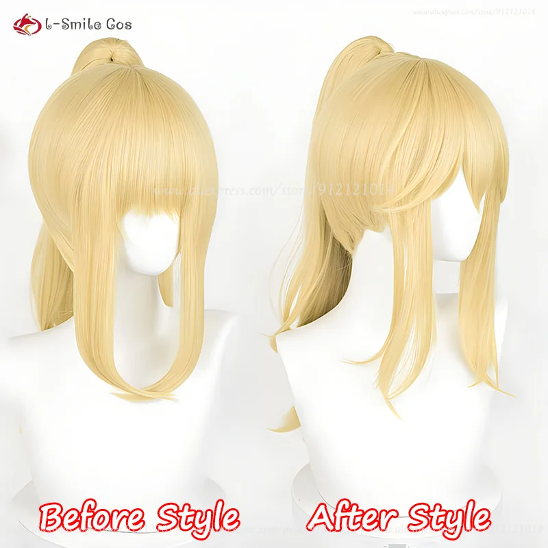 Anime Ellie Cosplay Wig 75cm Golden Yellow Wigs With Ponytail