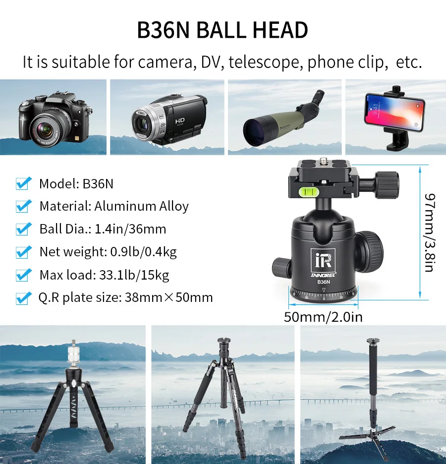 RT30 Tripod  Fast Flip Buckle Height 197cm/77.6in Monopod Aluminium Alloy Profes