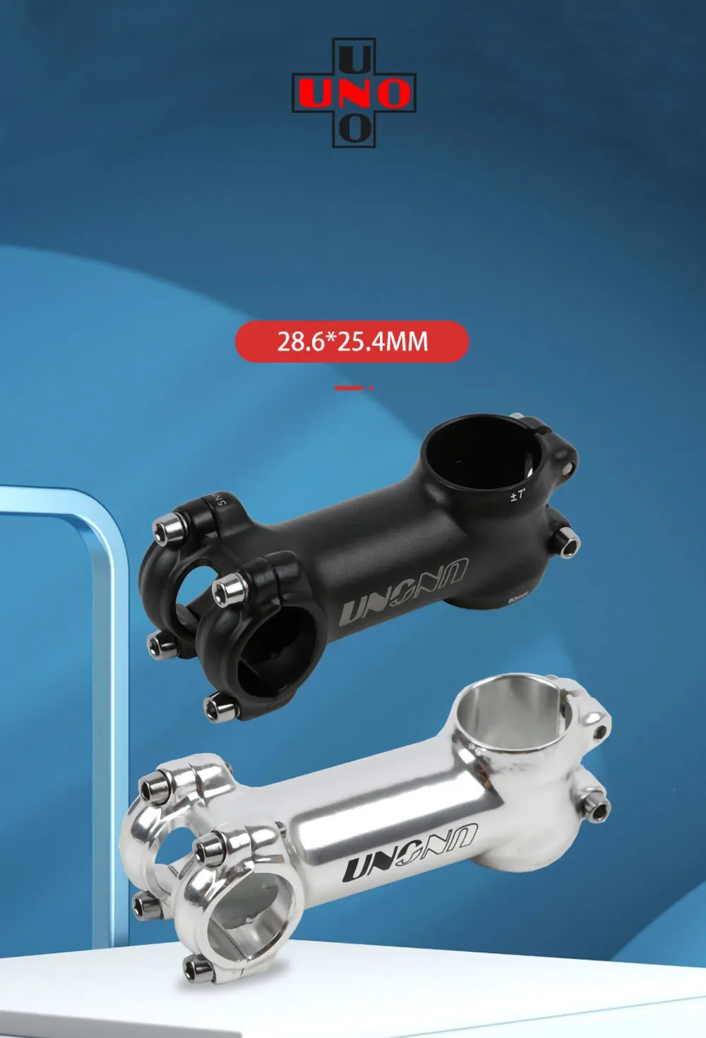 Description Picture 2 of item2022 UNO Ultralight Aluminum Alloy MTB Bike Stem 28.6*25.4mm 60-130mm +/- 7Degree Handlebar Stem Cycling Bike Accessories