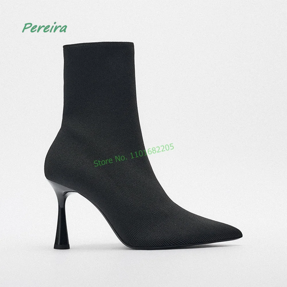 

Black Stretch Socks Boots 2022 Women's New Arrival Soild Pointy Toe Super Thin High Heel Sexy Fashion Elegant Knitted Shoes
