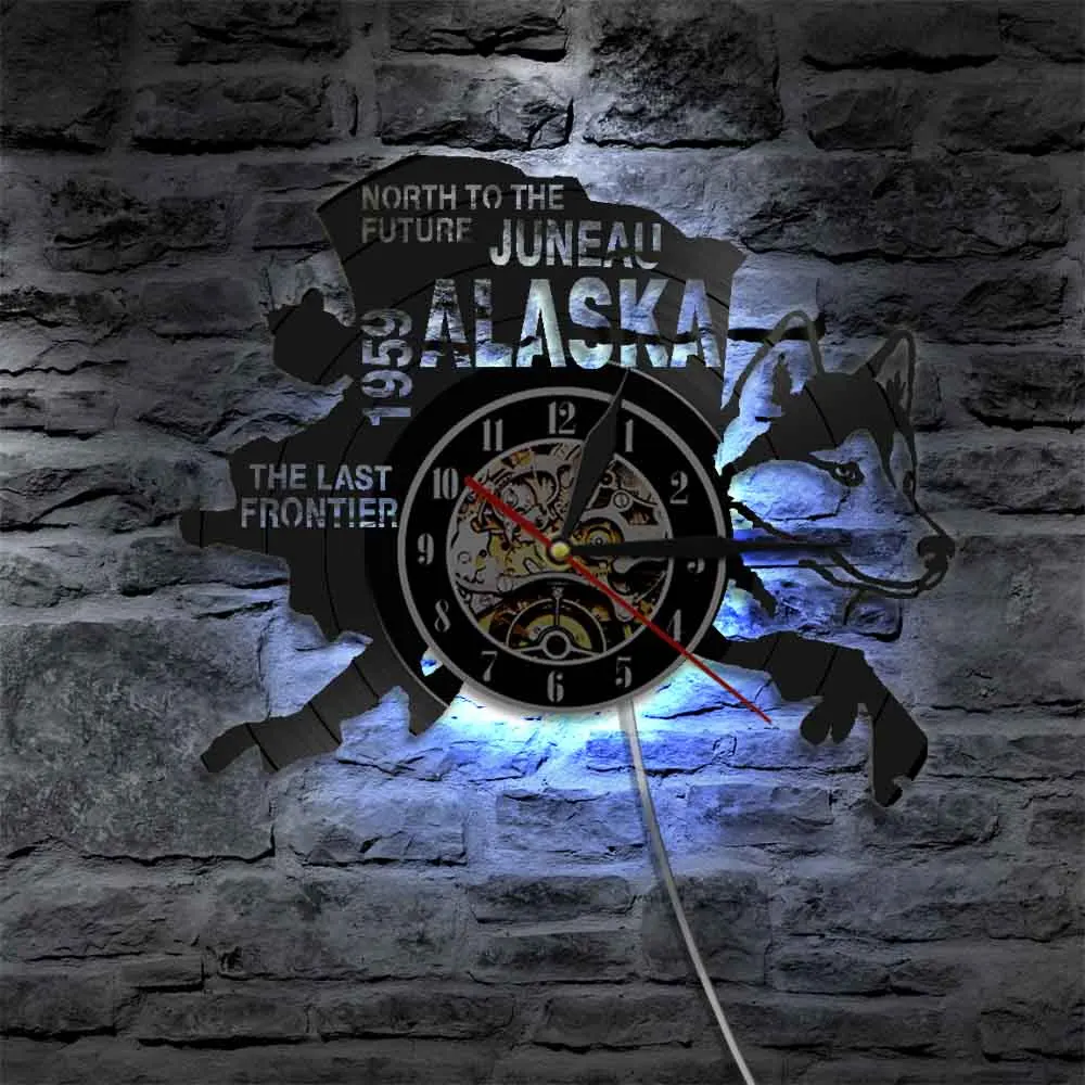 L'Ultima Frontier Alaska Decor Usa Cityscape Orologio Da Record In Vinile Nord Al Futuro Juneau Regalo Vintage Moderno Alaska Dog Decor