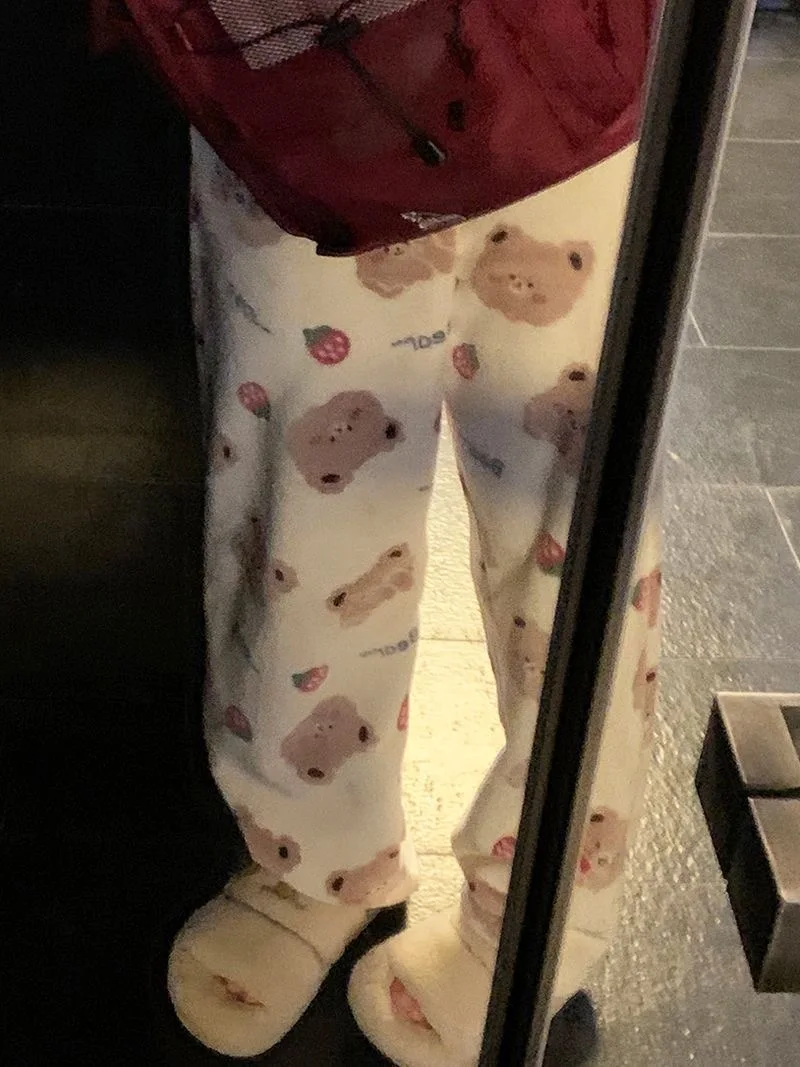 Bear Print Pajama Pants Casual Home Trousers For Winter Women Girls Sweat Cute Cartoon Homewear Y2K Loose Thick Fannel Sleepwear