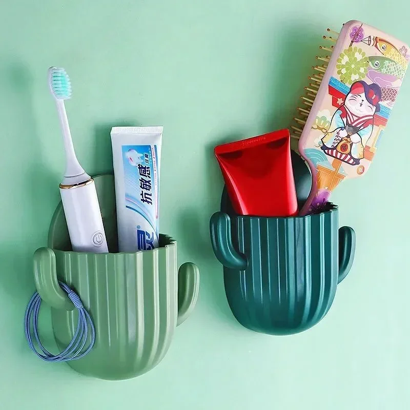 Wall Self-adhesive Storage Rack Toothpaste Holder Brush Holder Cactus Storage Toothbrush Wall Bathroom Accessorie toothbrush holder,bathroom storage rack