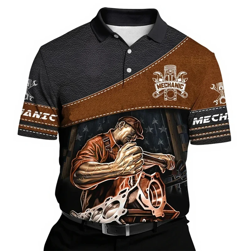 Summer Fashion Mechanical 3d Pirnt Graphic Polo Shirts For Men
