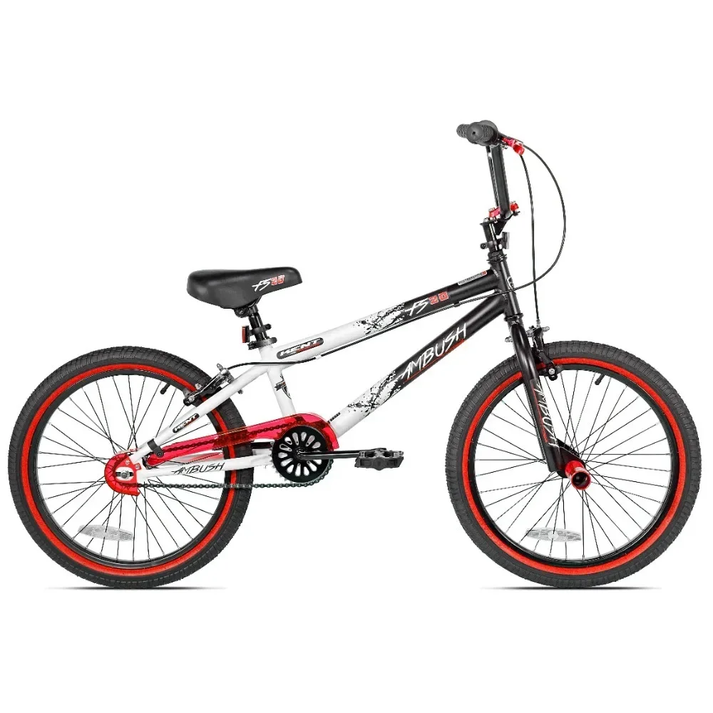 Kent Bicycle 20 Ambush Boys BMX Bike, Black and White with Red