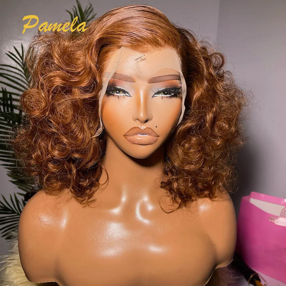 Chocolate Blonde Short Wig Human Hair 250 Density Loose Deep Wave 13x6 HD Lace Frontal Glueless Wigs Human Hair Ready To Wear