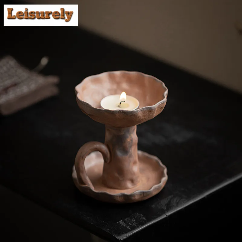 Household Old Rock Clay Coarse Pottery Candle Holder Aesthetic Scented Aromatic Candles Candle Lights Cafes Centerpiece Craft