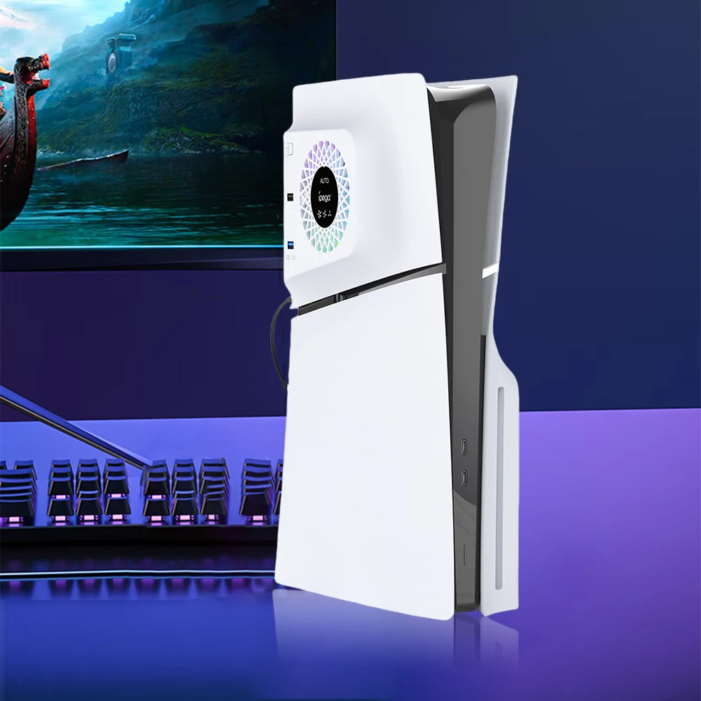 측면 장착 냉각 선풍기, LED 조명 포함, 5V 외부 장착 냉각 선풍기, PS5 슬림 게임 콘솔용 측면 쿨러