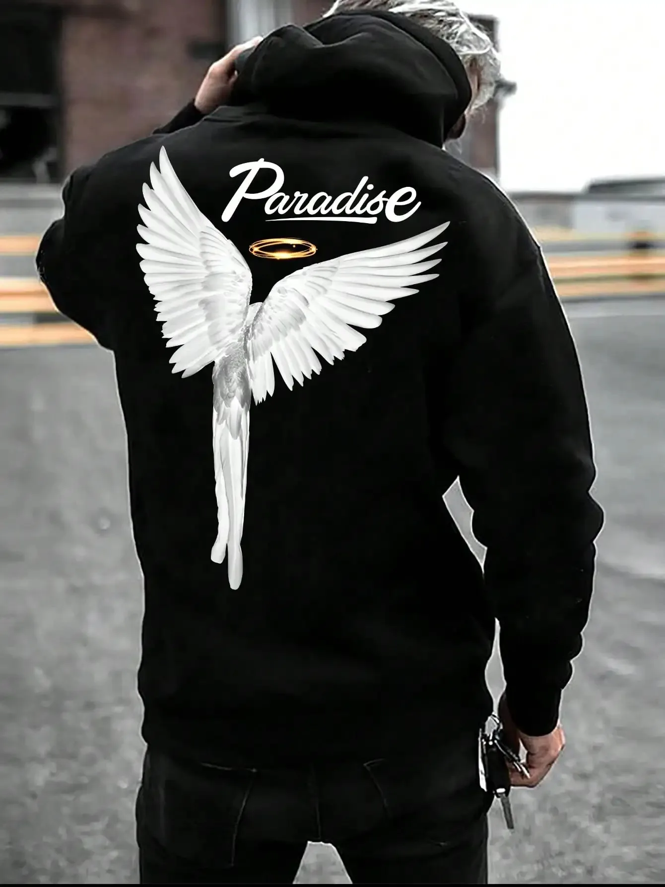 Paradise Angel Wings Pattern Mens Hoodie Fashion New Clothing Pocket All-Match Streetwear Casual Comfortable Hoody For Male