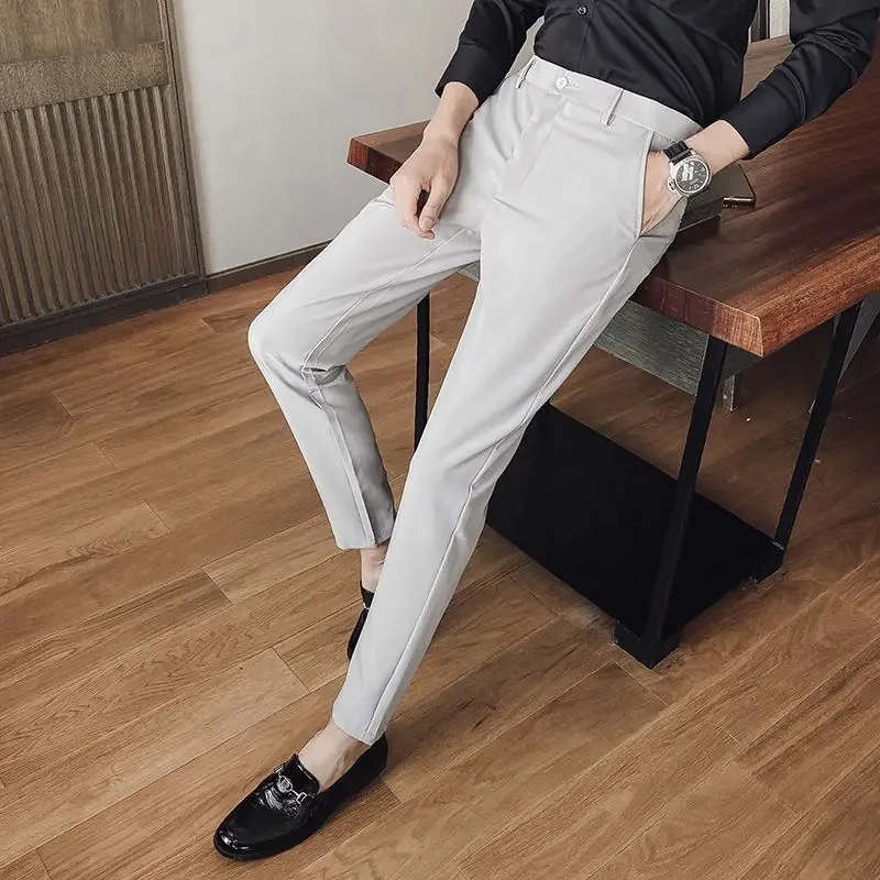 thumbnail image 1 of Pantalones de traje de hombre de corte entallado con tresillos y talla grande para hombre, 9 pantalones cortos de verano 2024, formales, delgados, informales, coreanos, muchas reseñas, 1 of 5