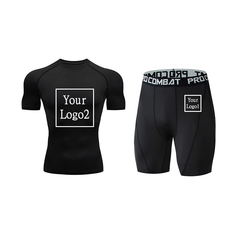 Men's Training Custom Logo Sportswear Set Gym Fitness Compression Sport Suit Jogging Tight Sports Wear Clothes Male