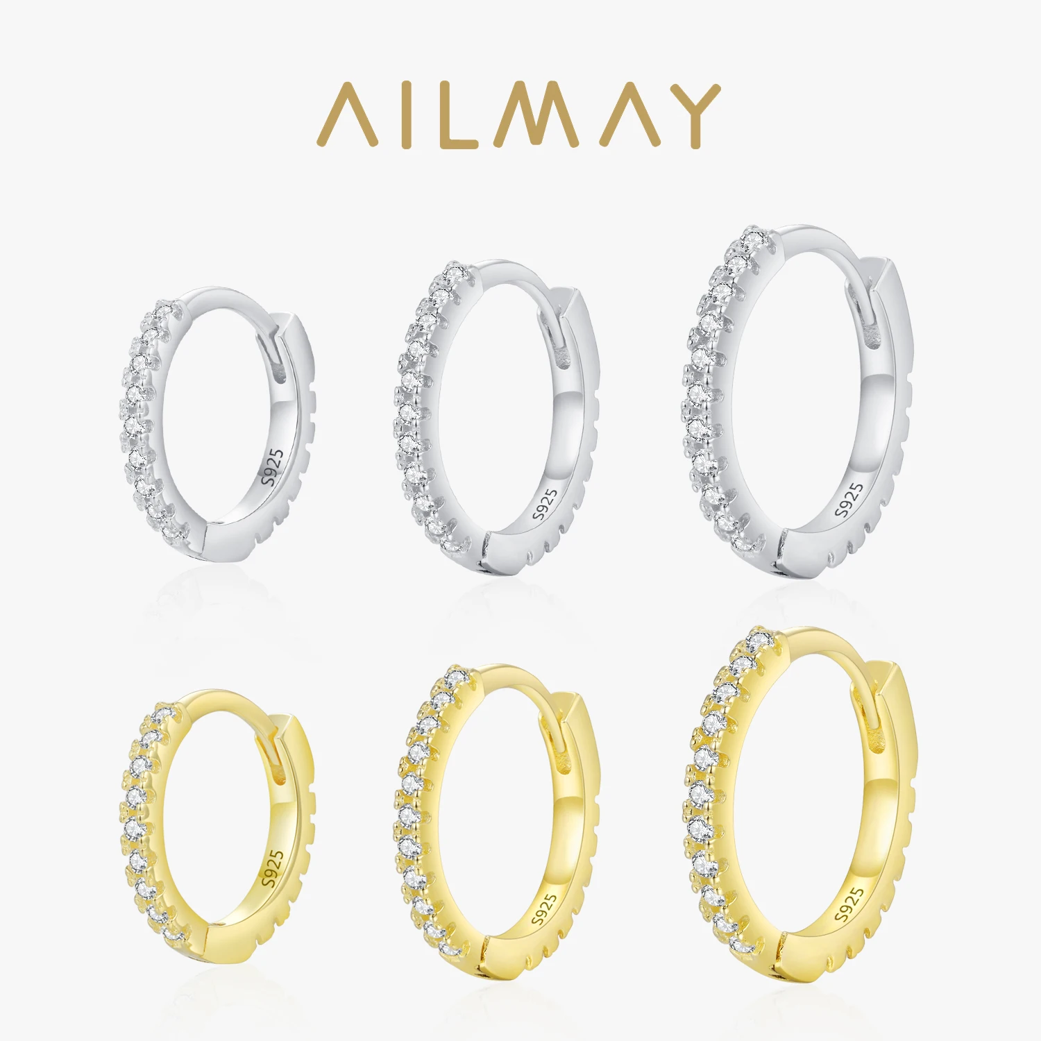 Ailmay 여성용 클래식 기본 골드 컬러 후프 귀걸이, , 간단한 쌓을 수 있는 서클, 3 가지 크기