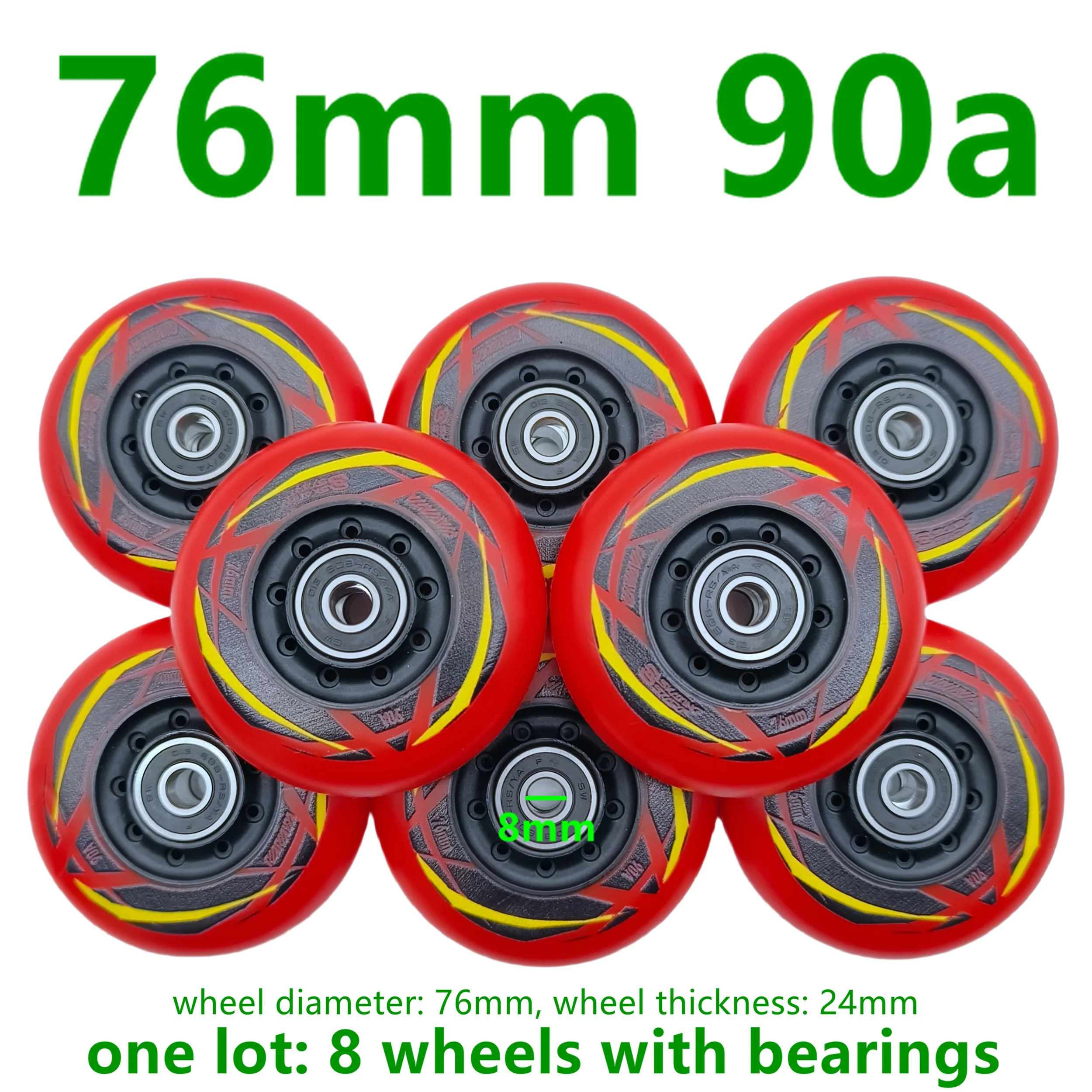 Braking wheel skate wheel roller 76mm 80mm hardness 90A with smooth bearings 8wheels/lot, skateboard wheel,roller skates wheels