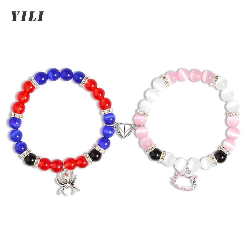 thumbnail image 1 of Pulseras de araña a juego para parejas y amigos, pulsera de gatito araña a juego, pulseras de cuentas de piedra, regalos de joyería, 2 piezas por juego, 1 of 4