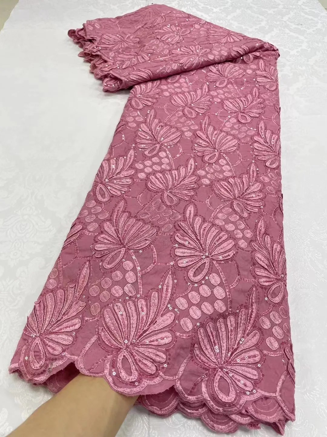 

5Yards African Cotton Lace Fabric with sequins Latest Nigerian Swiss Cotton Lace Fabric for Sewing Wedding Dresses