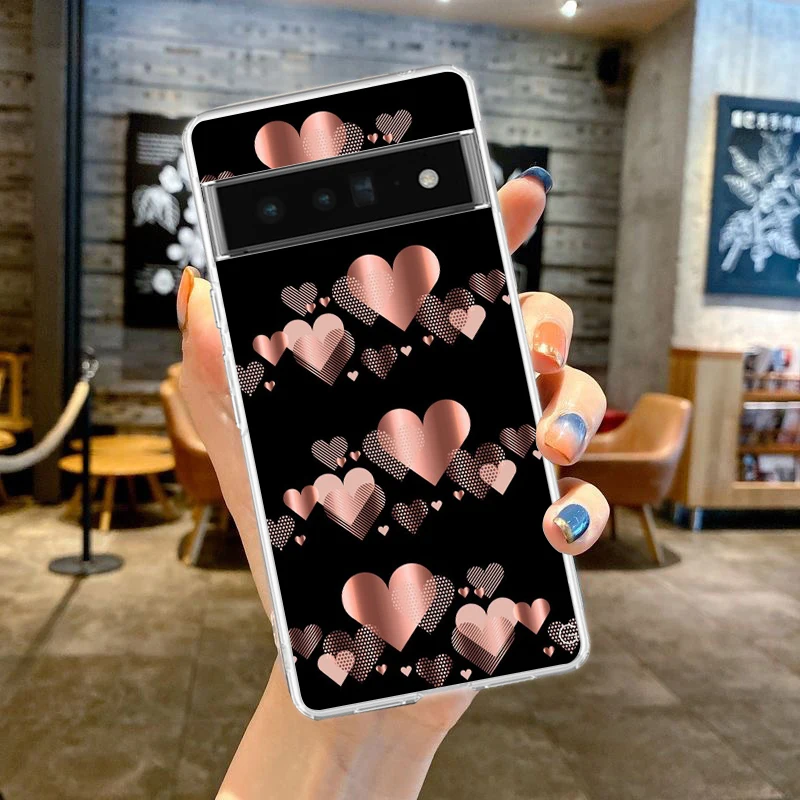 Gold Rose Love Heart Soft Silicone Clear Phone Case - Elegant TPU Cover