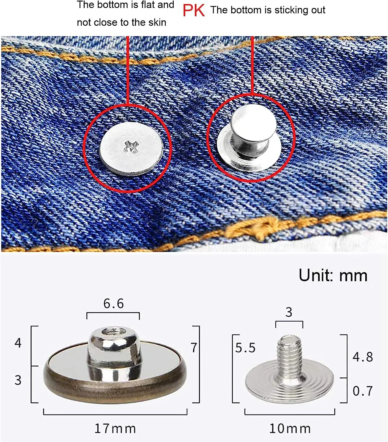 5Pcs Jeans Buttons Replacement 17mm No Sewing Metal Button Repair Kit Nailless Removable Jean Buttons Sewing Accessories 2