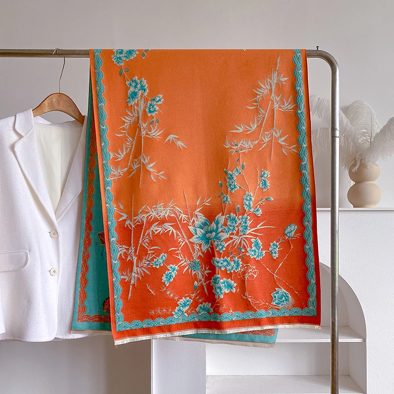 2024 Latest Design Winter Two-Sided Jacquard Cashmere Scarves High Quality Women Thicken Wrap Shawl Ladies Wool Pashmina Scarf