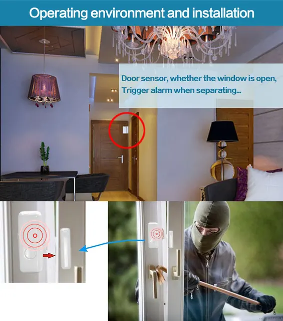 MULO Wireless Door & Window Sensors EV1527 Coding Mode RF 433MHz for Home Security Alarm System Home Burglar Alarm Kits PB-67R 3
