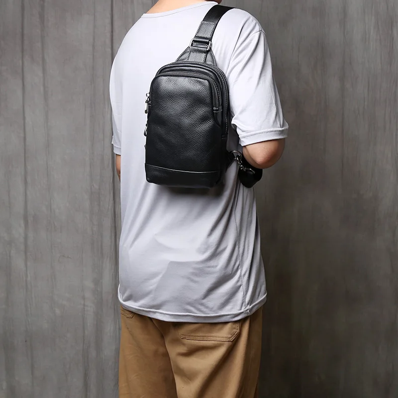 NZPJ Genuine Leather Men's Chest Bag Casual Crossbody Bag Top Layer Cowhide Men's Bag Trendy Tablet Computer Bag Trendy Backpack