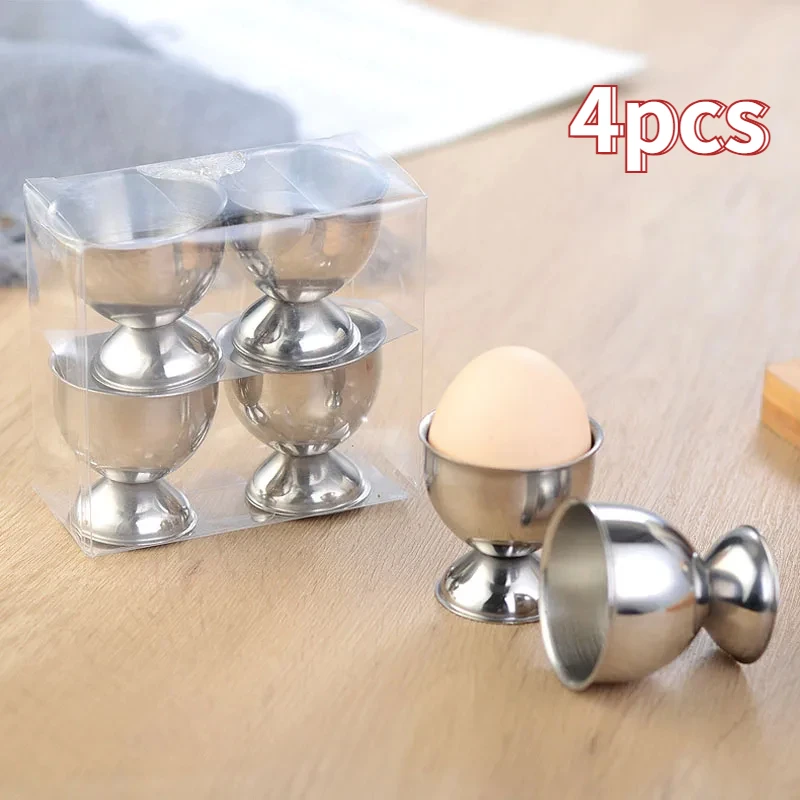4pcs Stainless Steel Boiled Egg Cups Stand Rack Eggs Holder Kitchen Breakfast Cooking Tool
