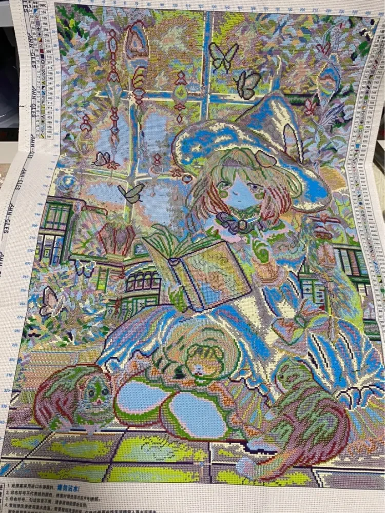 Description Picture 4 of item18CT 11CT 14ct 56X76cm Magical Girl Pre-Printed Cross Stitch DIY Embroidery Set Handmade Handicraft Floss Needle Crafts 97 Color